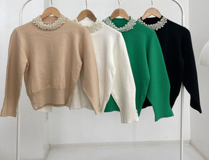 Bán Buôn Mùa Thu Mới Retro Ngành Công Nghiệp Nặng Ngọc Trai Nửa Cao Thiết Kế Cổ Lỏng Lẻo Và Giản Dị Đa Năng Của Phụ Nữ Áo Len - Product Image 6