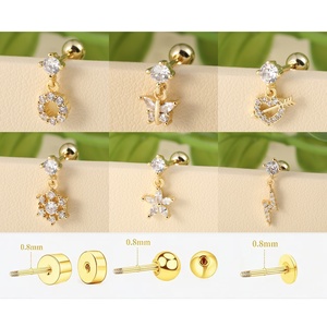 ZUOLA Nouveaux designs personnalisés Boucles d'oreilles clous en titane pour cartilage, motif cœur, plaqué or 18 carats, zircon, bijoux hélix, piercing d'<span class=keywords><strong>oreille</strong></span>, vente en gros - Product Image 2