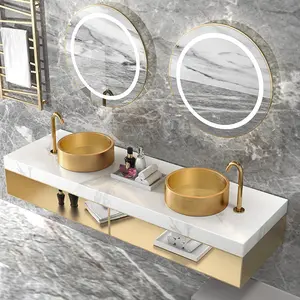 Factory Wholesale Luxury Single Waschbecken Bowl Vessel Golden Stainless Steel Bathroom Wash Basin Sink