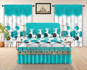 Luxury Lace Bed Skirt 5 Piece Set <strong>Sheet</strong> Set with <strong>Double</strong> Layer <strong>Valance</strong> Jacquard Curtain - Product Image 5