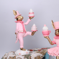 Redeco Promotion Figurine en résine Lapin rose doré mignon, design fête de desserts, lapin ballerine pour décoration de table à la maison