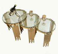 Ensemble de 3 tables d'appoint gigognes en métal doré pour appartement, mobilier d'intérieur d'usine, table basse extensible pour la maison