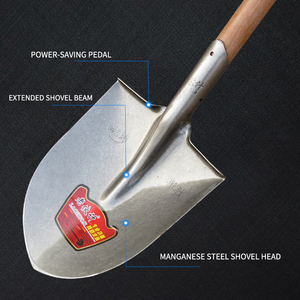 Vieux copain, grande pelle à pointe pointue, pelle de couleur naturelle renforcée, manche en bois massif allongé, orange petit et - Product Image 3