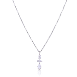925 Sterling Silver Pendant Necklace with Pear Shape CVD Diamond Halo Design Lab Grown Diamond Jewelry - Product Image 3
