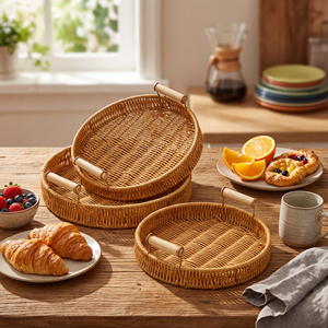 Cesta Redonda de Mimbre Sintético con Acabado Lacado, Tejida a Mano, para Servir Pan, Frutas, Pasteles y Comida en la Mesa de Cocina (Venta al Por Mayor, 1 Pieza) - Product Image 5