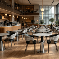 Table de salle à manger ronde en pierre frittée avec base en acier inoxydable, mobilier commercial pour café et restaurant