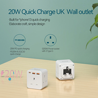 Enchufe de Pared Wontravel con 3 Tomas de Corriente Tipo UK, 1 Puerto USB-C de 20W con Carga Rápida PD y 2 Puertos USB, con PC Ignífugo