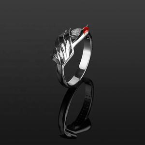 Nueva joyería fina elegante lujo sólido 925 plata esterlina esmalte Iced Out VVS Moissanite rojo coronado grúa <span class=keywords><strong>Grus</strong></span> anillo para mujeres - Product Image 3
