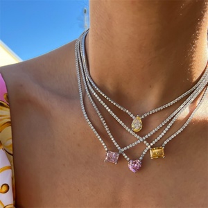 Collar de Lujo con Colgante de Cristal en Forma de Gota de Agua, Corazón Cuadrado y Cadena de Serpiente de Acero Inoxidable con Circonitas para Mujer, Ideal para Aniversario - Product Image 3