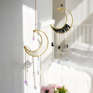 High Quality Natural Amethyst Rough Stone Catcher Outdoor Hanging Wind Chime For Interior Decoration Moon Crystal Suncatcher