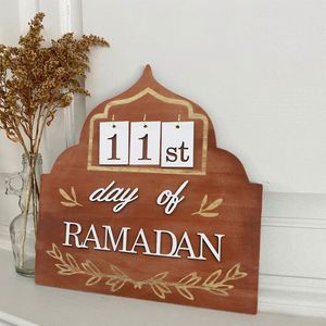 Calendrier de l'Avent en bois du fabricant pour décorations du Ramadan, calendrier de compte à rebours pour le festival musulman, EID Mubarak, livraison directe - Product Image 1