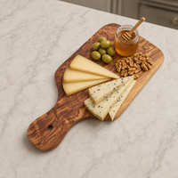 Planche à découper en bois d'olivier avec poignée courte et trou de suspension pour servir le pain et le fromage, pour la cuisine et la salle à manger