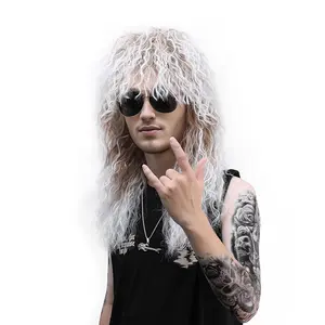 Hot Sale Party Mullet Rock Style Men Synthetic Hair Wigs Afro Curly Long Heat-Resistant Fiber Wig For America European White Men