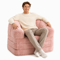 MAXYOYO Fauteuil Poire Moderne en Fausse Fourrure PU, Forme Florale, Ultra Doux, avec Accoudoirs, Grand Canapé de Lecture pour Salon et Chambre, Rose
