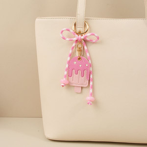 Pingente Artesanal de Picolé Fofo para Decoração, Uso Diário e Presente, Chaveiro de Sorvete em Couro PU com Laço, Corda e Contas - Product Image 2