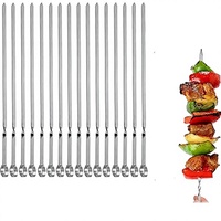 Brochettes plates longues en acier inoxydable réutilisables pour grillades et barbecues (14 pouces, lot de 16) pour le camping en plein air