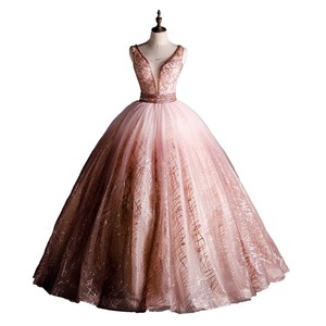 Women's Pink Long Gauze Stage Performance Dress Puffy Skirt Slim Fit Bel Canto Solo Singing Costume - Product Image 5