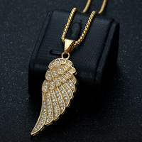 Colliers Pendentifs Ailes d'Ange en Acier Inoxydable 316L Incrustés de Zircon, Bijoux Hip Hop Étanche pour Hommes, Vente en Gros