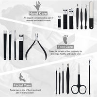 Vente flash : Ensemble de manucure 18 pièces en acier inoxydable noir, coupe-ongles, outils de toilettage, soin des ongles pour la maison, le salon et les voyages