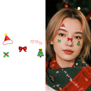 Tatouages Temporaires de Noël à Paillettes, Autocollants pour le Visage, Dessins Animés Frisky, Chapeau de Noël, Sapin de Noël, <span class=keywords><strong>Tatouage</strong></span> Imperméable pour le Visage, le Cou, le Bras - Product Image 1