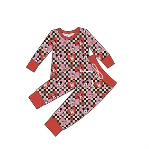 Meisjes Hart Gedrukt Pyjama Set Met Picoted Trim Peuter Custom Pyjama Set Kids Loungewear Kinderen Nachtkleding