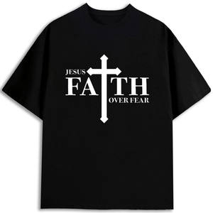 Camiseta Jesus Faith Over Fear para hombre, 100% algodón, corte regular, manga corta, cuello redondo estampado, 180 g/m² - Product Image 1