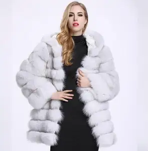 Grosir dengan harga murah mantel bulu wanita-Mantel Bertudung Wanita, Mantel Musim Dingin Bulu Rubah Hangat Tebal Halus