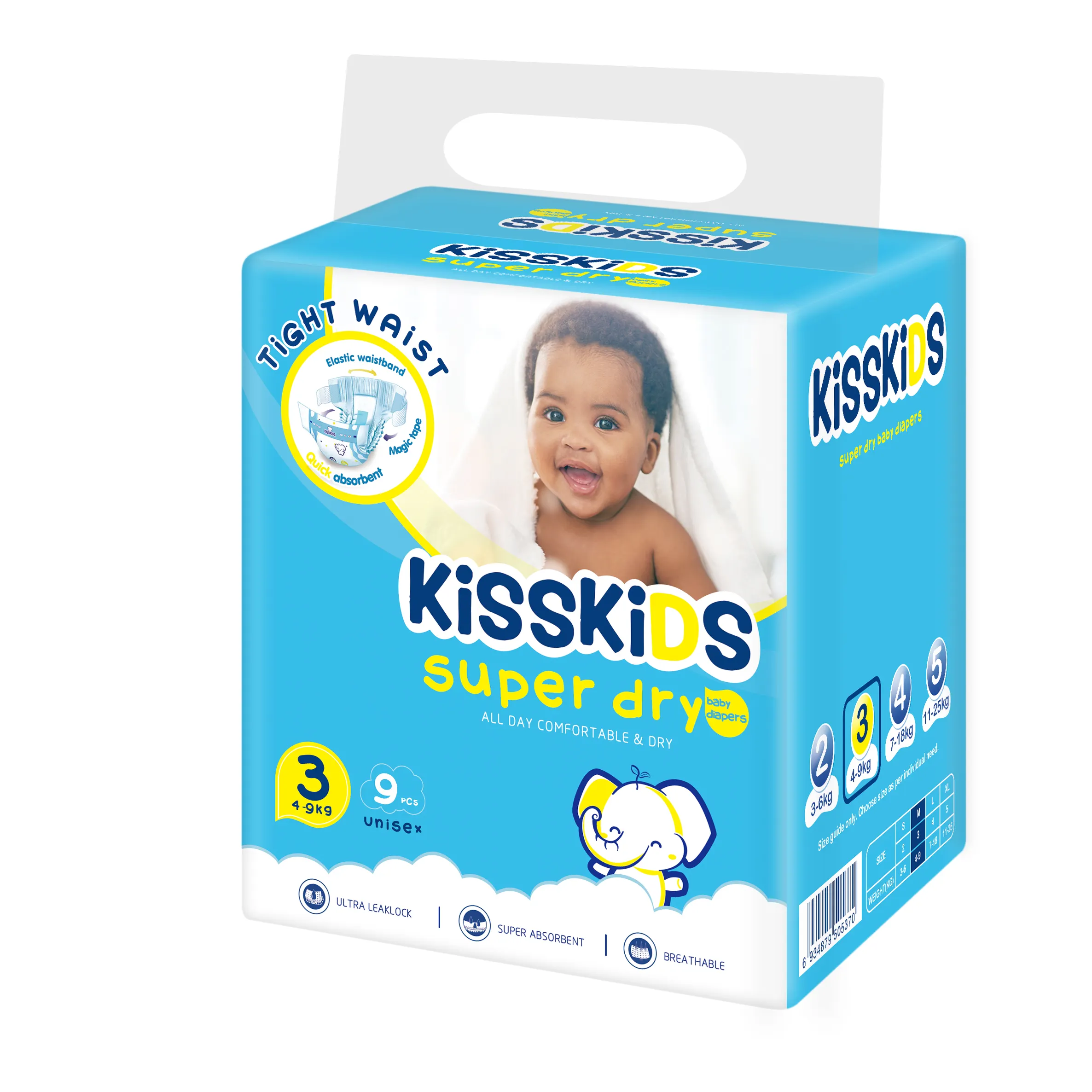 Kisskids-حفاضات للأطفال, حفاضات للأطفال الرضع تجف فائق الامتصاص وصديقة للبيئة