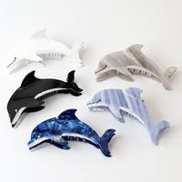 Pince à cheveux 3D en acétate couleur contrastée motif dauphin, taille moyenne, style requin, accessoires capillaires quotidiens pour femmes, thème océan et plage
