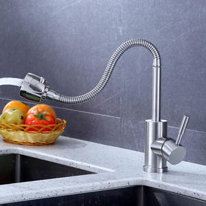 304 stainless steel single-hole cold and hot <b>brushed</b> nickel color two-mode outlet 360°universal rotation kitchen faucet - Product Image 3