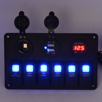 Panneau de commutation à bascule marin 6 interrupteurs étanche 12 volts, panneau de commutation à bascule pour bateau 12V 24V avec éclairage LED bleu pour bateau, voiture, camping-car, UTV