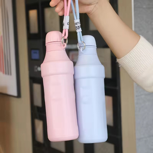 Outdoor Sports 500ml <b>Small</b> Mouth Double Wall Vacuum Flask Portable Stainless Steel Insulated Thermal Water <b>Bottle</b> With Rope - Product Image 2