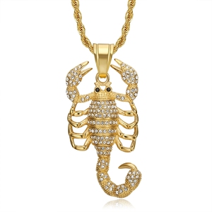 Nouveau Collier Pendentif Hip-Hop en Acier Inoxydable Plaqué Or avec Zircon Incrusté, Motif <span class=keywords><strong>Scorpion</strong></span> <span class=keywords><strong>Roi</strong></span>, Inaltérable - Product Image 5