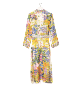 El último diseño de <span class=keywords><strong>lino</strong></span> impreso amarillo pijamas vestidos de boda nupcial trajes de manga larga vestidos de noche - Product Image 1