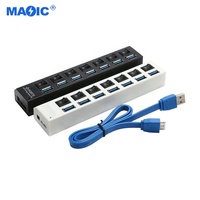 Computer Hardware Software USB 3.0 2.0 Hub Splitter AC Power Adapter Usb Hub 7 Port With On/Off Switches and LEDs