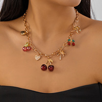 Legering bamboe ketting dames imitatie parel fruitvormige kersenboog hart hanger choker ketting