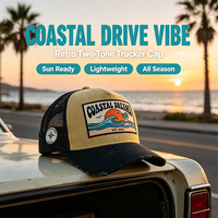 Casquette Trucker en Maille Délavée en Daim avec Patch Tissé Personnalisé Bicolore et Graphique OEM, Fourniture d'Usine