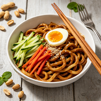 Nouilles Udon Cuites Assaisonnées au Beurre de Cacahuète Naturel, Faible Teneur en Sodium, Sans Sucre, Emballage en Boîte/Vrac Sain