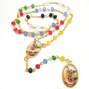 Rosario Católico Tipo Collar con Cuentas de Cristal Facetadas de 4*6 mm en Azul Claro y Coronilla de San Miguel Arcángel - Product Image 1