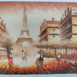 Grosir gaya modern Menara Eiffel Perancis lukisan pemandangan jalan harga rendah lukisan minyak buatan tangan tanpa bingkai dengan kuda-kuda