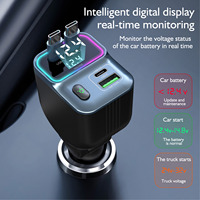 Cargador de Coche con Encendedor de Cigarrillos Retráctil Doble de Carga Rápida, Luz Indicadora LED Ambiental, 4 Puertos USB C, Universal