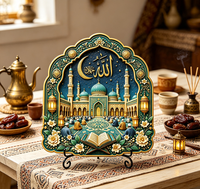 Assiette décorative en résine, impression UV personnalisée, mosquée islamique, Eid Mubarak, croissant de lune, ornement de bureau arabe avec support, vente en gros OEM