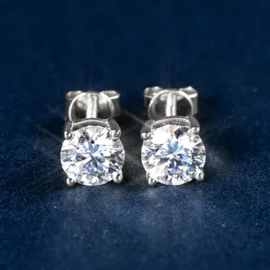 Passed Diamond Test 10k Pure Gold GRA Certificated Moissanite 6mm 0.8ct Classic 4-claw Stud Earrings For Women