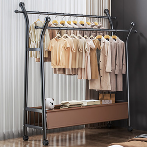 ราวแขวนเสื้อผ้าคุณภาพสูงอเนกประสงค์แบบสองราว  ราวแขวนเสื้อโค้ททันสมัยแบบเคลื่อนย้ายได้สำหรับห้องนั่งเล่นและห้องนอน - Product Image 3