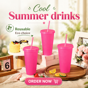 24oz Custom Logo Plastic <strong>Reusable</strong> PP Stadium Classics Activity Gift Tumbler Coffee Pink <strong>Cup</strong> Mug <strong>with</strong> <strong>Straw</strong> and Lid - Product Image 2