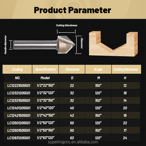 Tideway 120 độ gỗ định tuyến CNC bit V rãnh phay cắt Router bit tideway V loại bit cho CNC Router Máy phay - Product Image 6