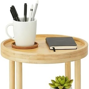 Nordic double-layer <b>round</b> coffee <b>table</b>, modern home <b>small</b> apartment living room <b>small</b> <b>table</b> sofa <b>side</b> <b>table</b> storage solid wood - Product Image 5