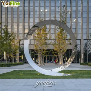 Large Size Outdoor Stainless Steel Modern Simple Circle Statue Sculpture