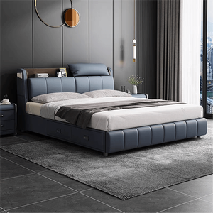 Ensemble de lit de chambre à coucher moderne en bois massif et en métal pour lit double - Product Image 4