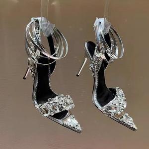 Sandales à talons hauts en argent et diamant pour femmes, chaussures de <span class=keywords><strong>mariée</strong></span>, bride croisée à la cheville, nouvelle collection 2023 - Product Image 4